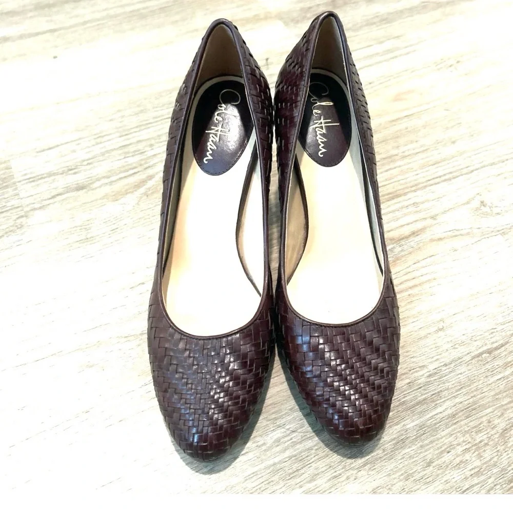 Cole Haan Women's Brown Leather Bethany Woven Pump Shoes Sz 8.5 Great Condition